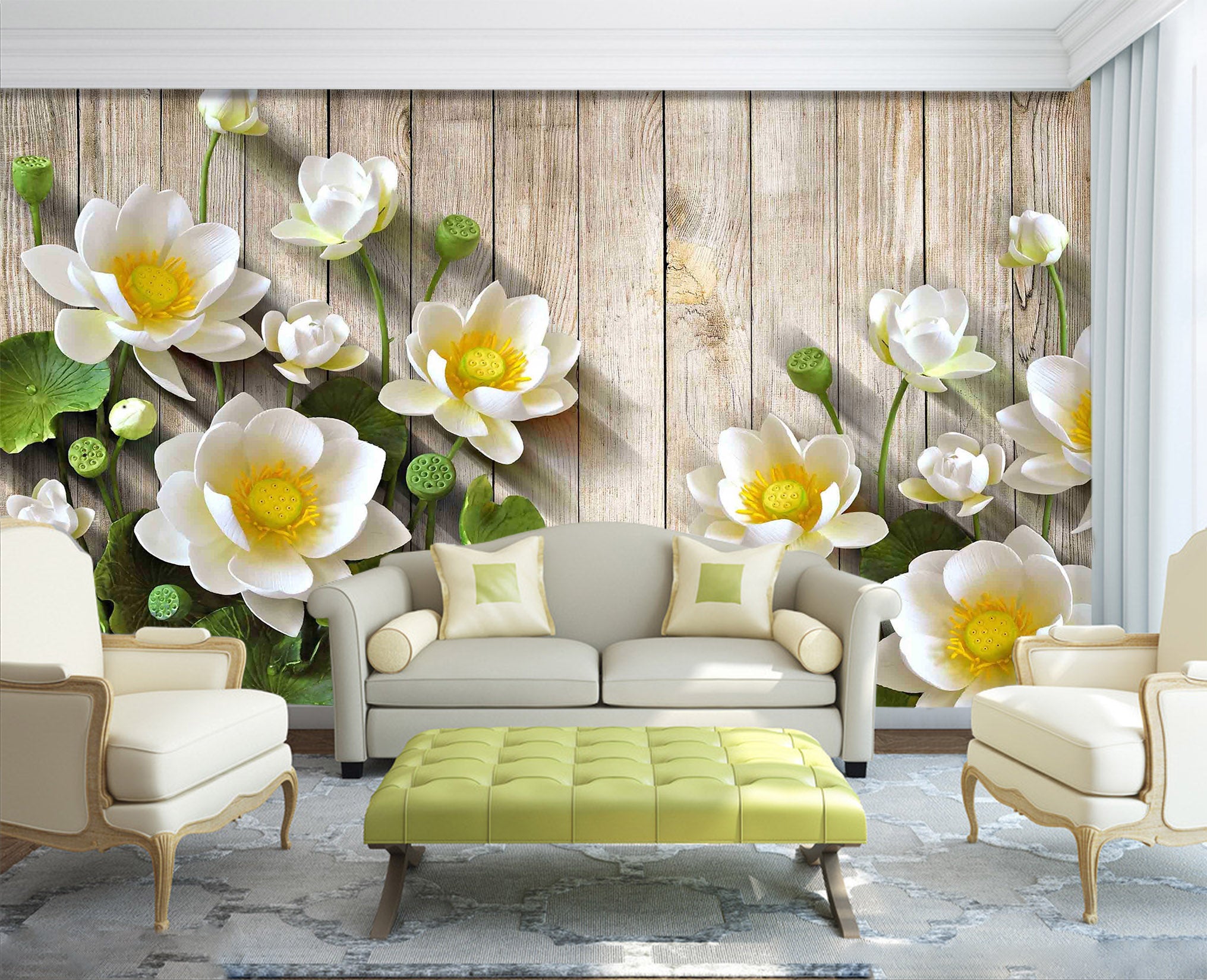 3D White Flowers 1017 Wall Murals