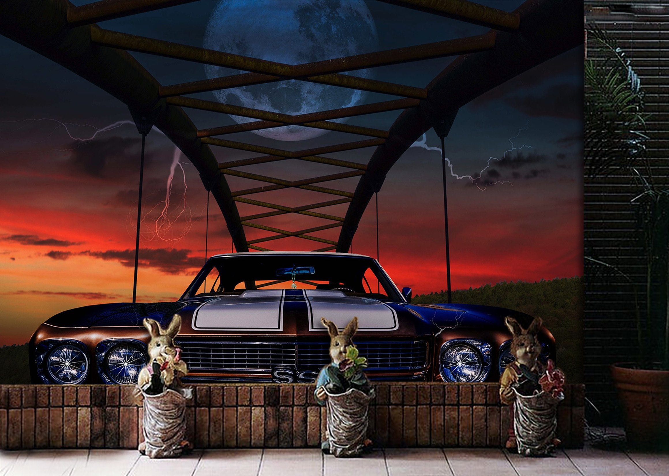 3D Bridge Car 948 Vehicle Wall Murals Wallpaper AJ Wallpaper 2 