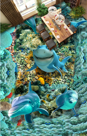 3D Lovely Dolphins Floor Mural Wallpaper AJ Wallpaper 2 