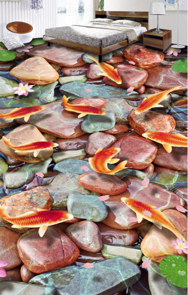 3D Pond Stones Floor Mural Wallpaper AJ Wallpaper 2 