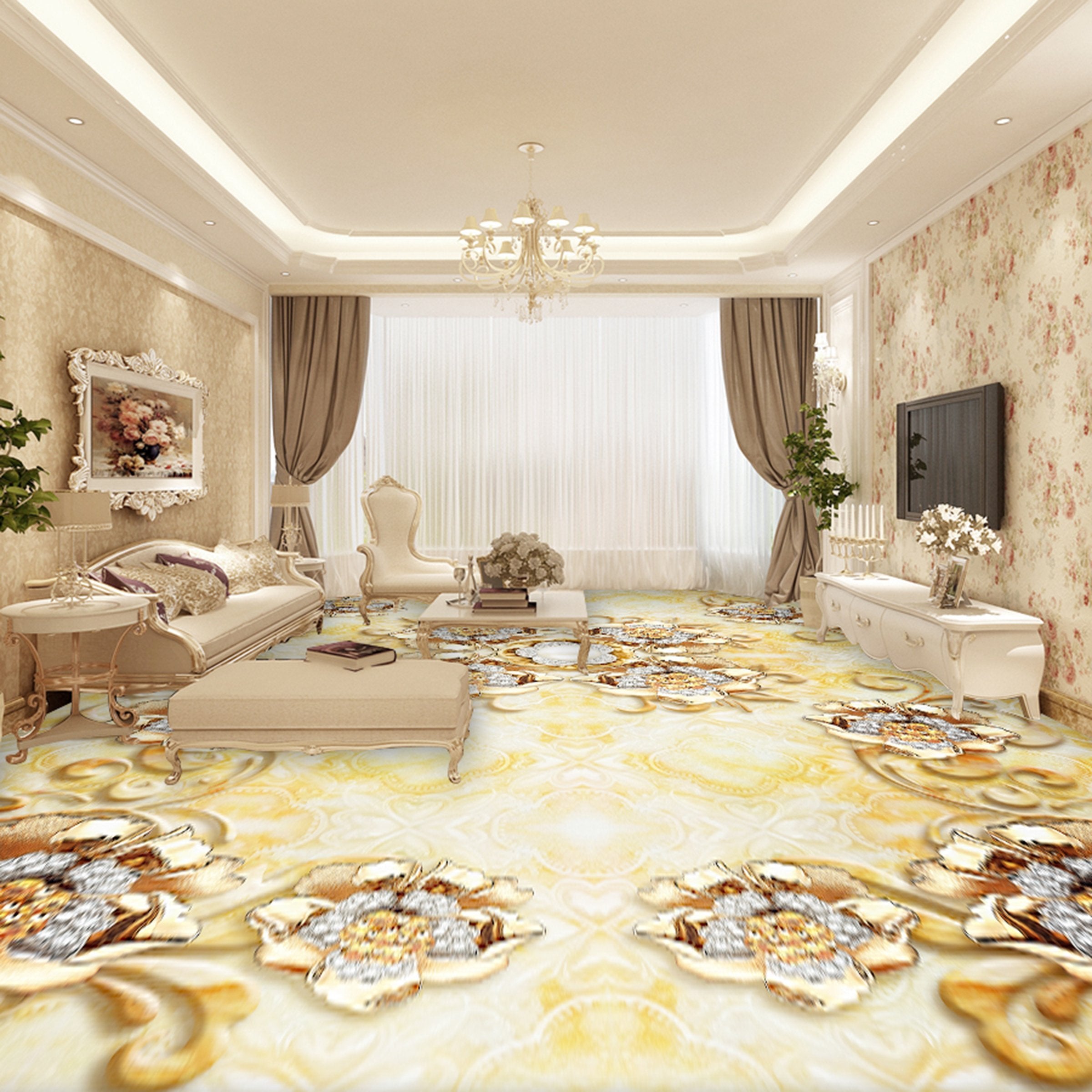 3D Diamond Flower WG518 Floor Mural Wallpaper AJ Wallpaper 2 