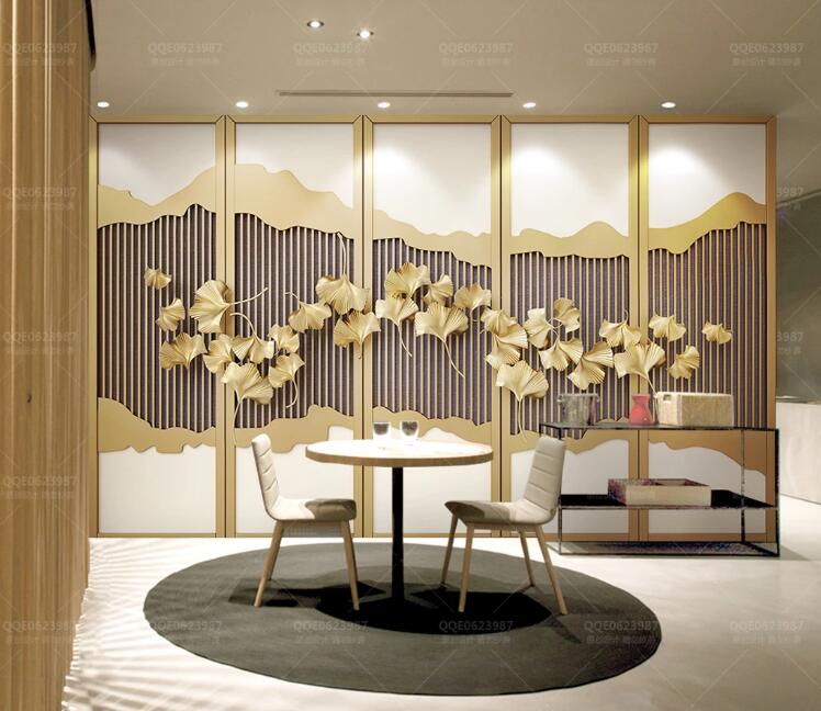 3D Golden Leaves WC146 Wall Murals