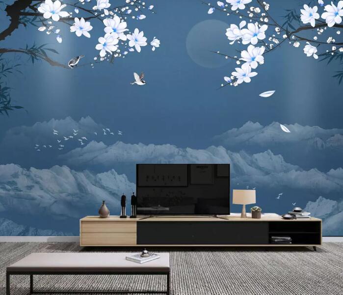 3D Moon Plum Bird WG1118 Wall Murals