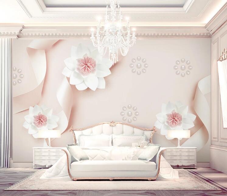 3D Bead White Flower WG619 Wall Murals