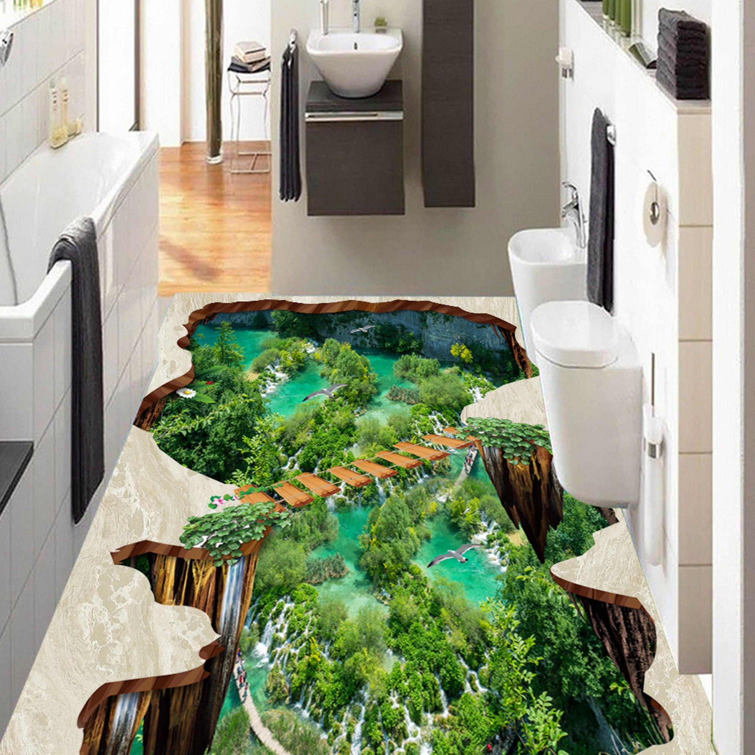 3D River Mountain WG351 Floor Mural Wallpaper AJ Wallpaper 2 