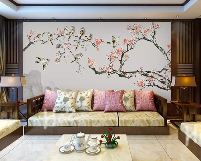 3D Red Plum Bird WG636 Wall Murals