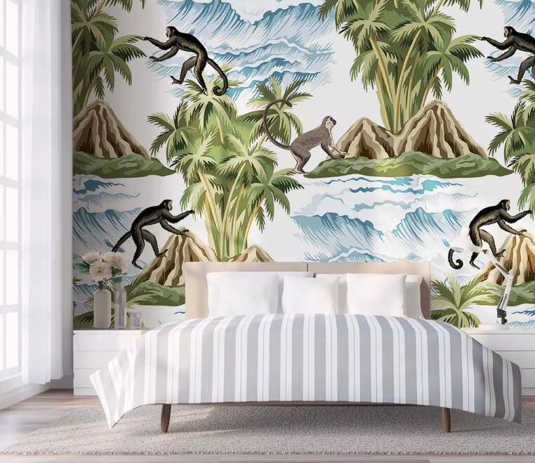 3D Monkey Green Leaf WG48 Wall Murals Wallpaper AJ Wallpaper 2 