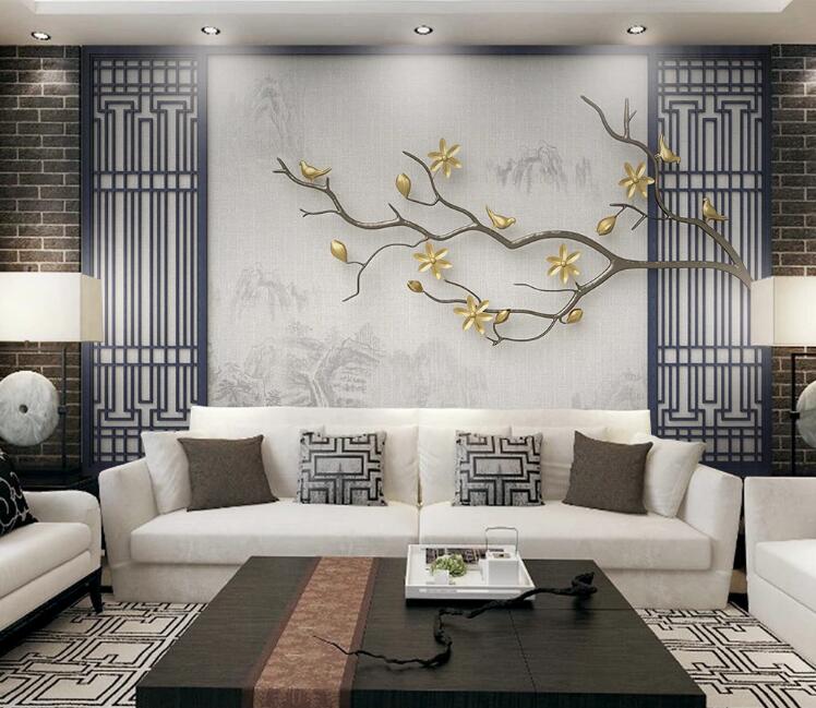 3D Golden Leaves WC148 Wall Murals