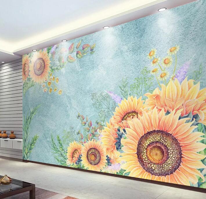 3D Sunflower WG06 Wall Murals Wallpaper AJ Wallpaper 2 