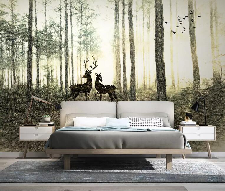 3D Deer Forest WG61 Wall Murals Wallpaper AJ Wallpaper 2 