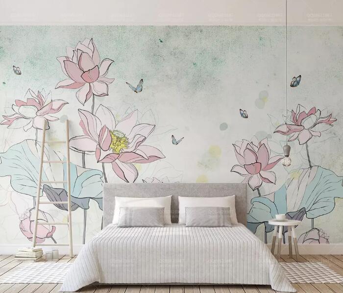 3D Lotus Butterfly 015 Wall Murals Wallpaper AJ Wallpaper 2 