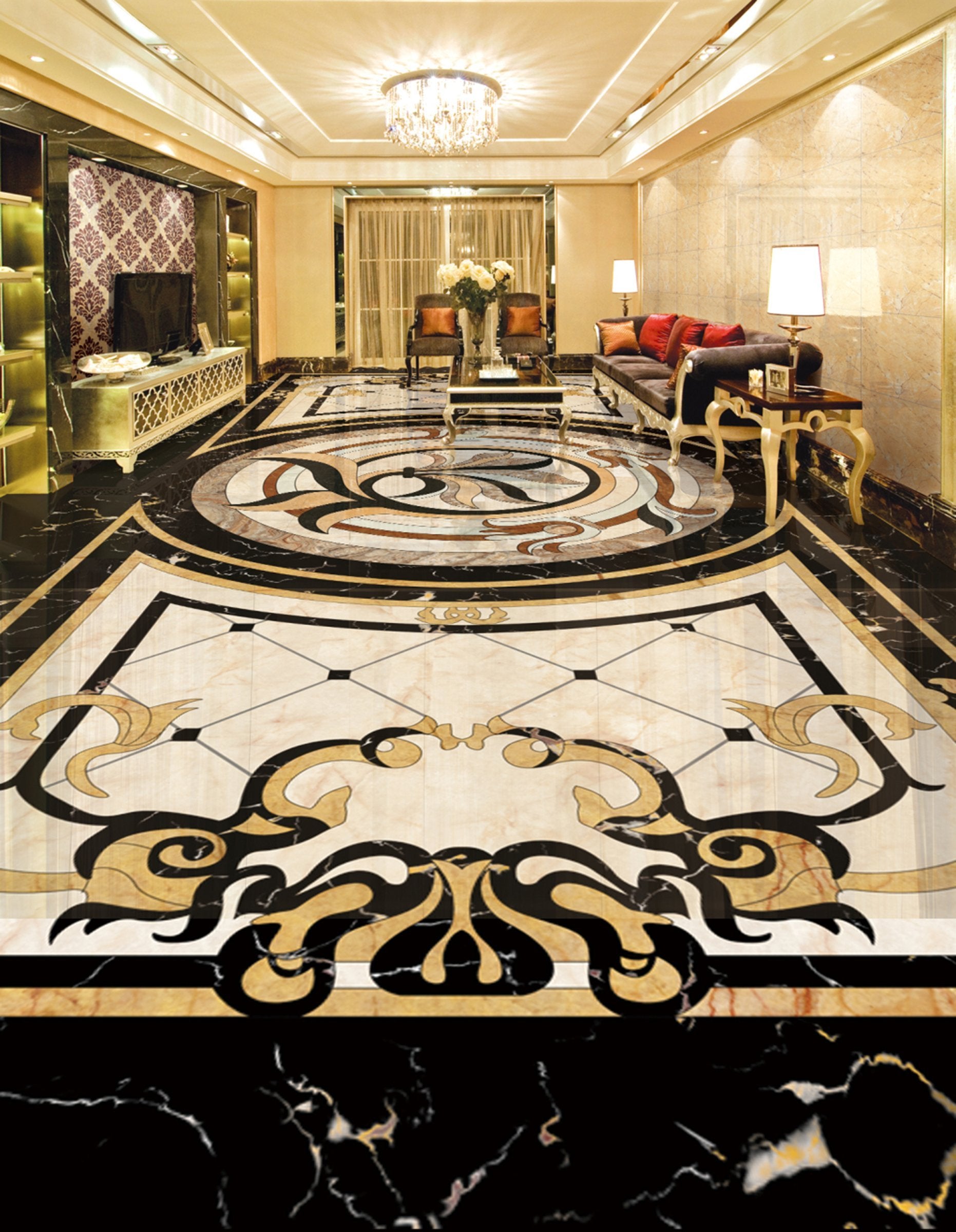 3D Black Pattern WG066 Floor Mural Wallpaper AJ Wallpaper 2 