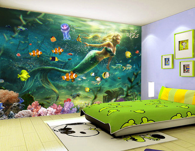 3D Green Mermaid WG369 Wall Murals