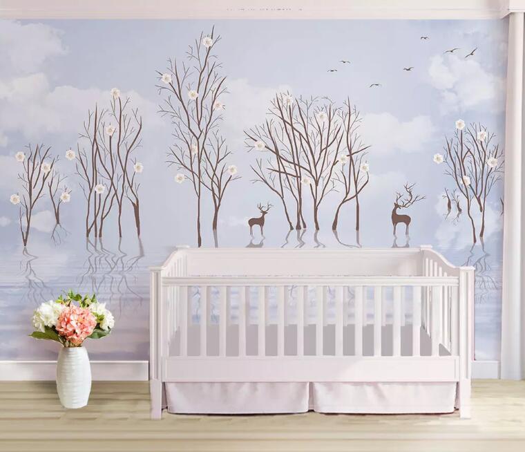 3D Lake Water Deer WG962 Wall Murals