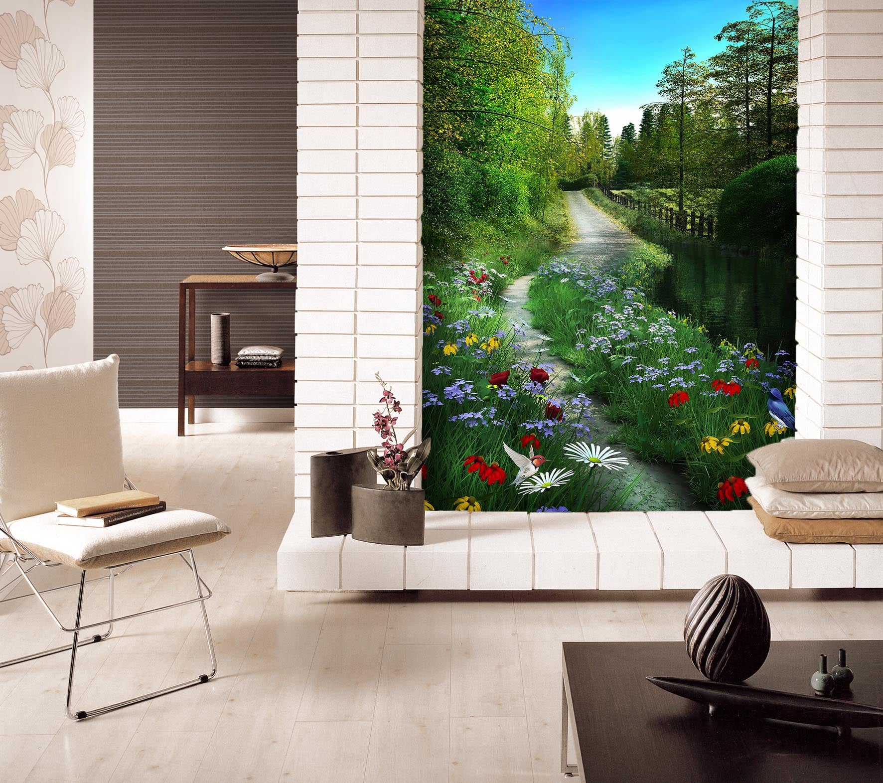 3D Road Flower Woods 077 Wall Murals