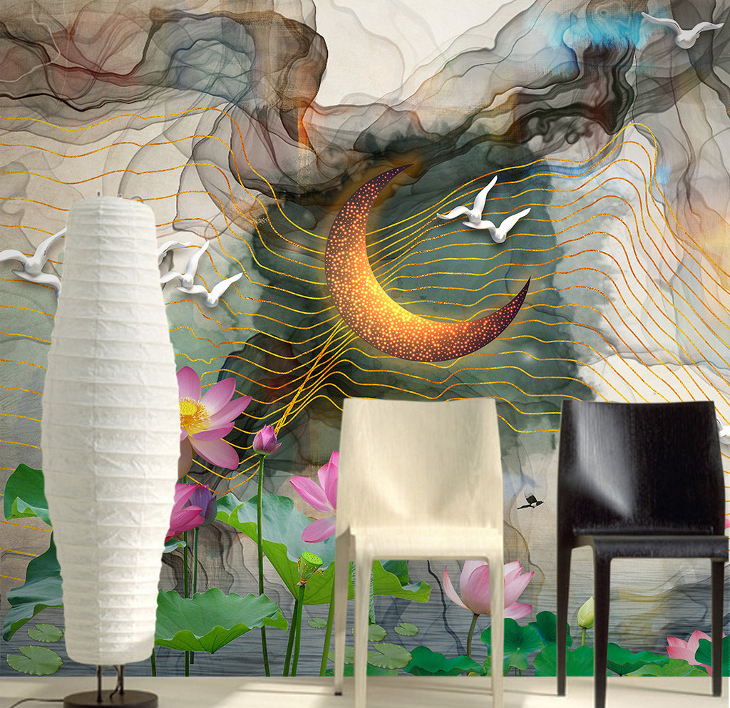 3D Lotus Moon WG027 Wall Murals