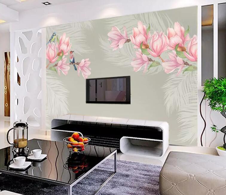 3D Bird Pink Lily WG991 Wall Murals