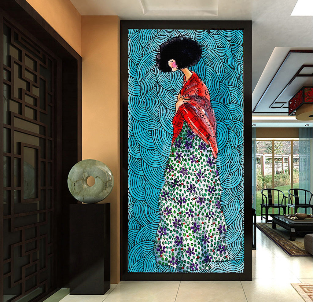 3D Shawl Girl WG122 Wall Murals