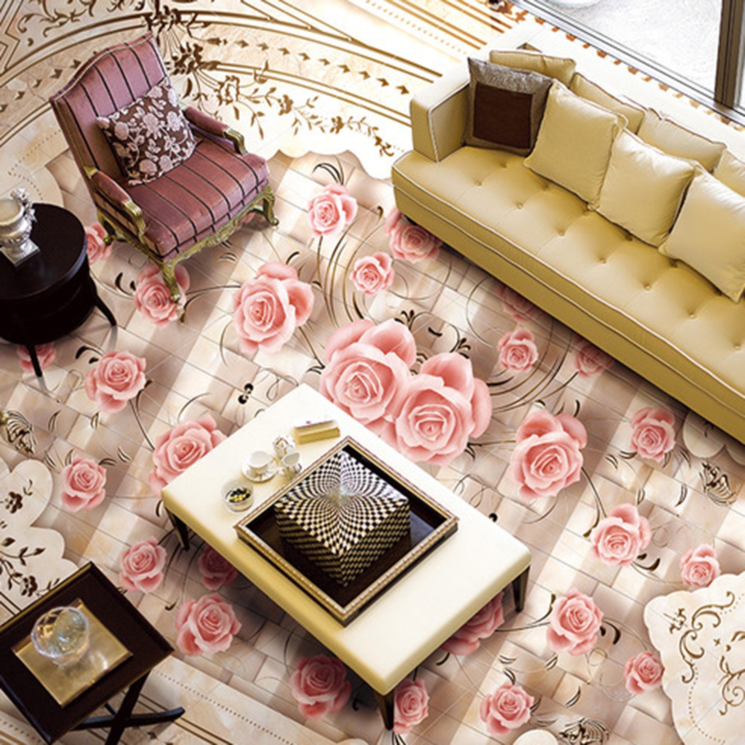 3D Pink Rose WG278 Floor Mural Wallpaper AJ Wallpaper 2 