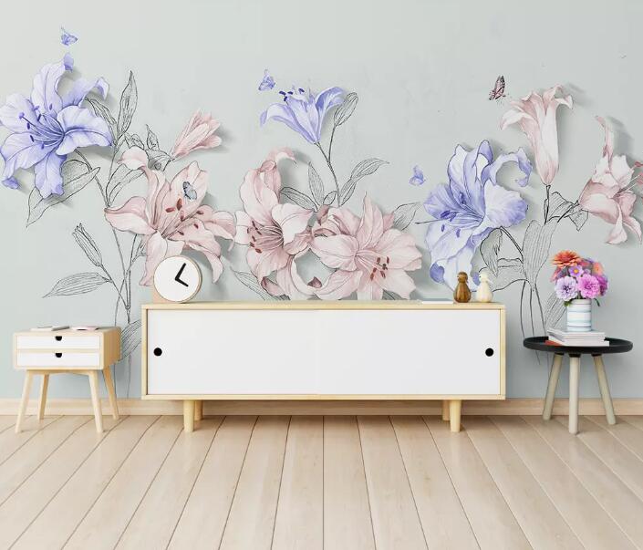 3D Blue Pink Lily WG819 Wall Murals