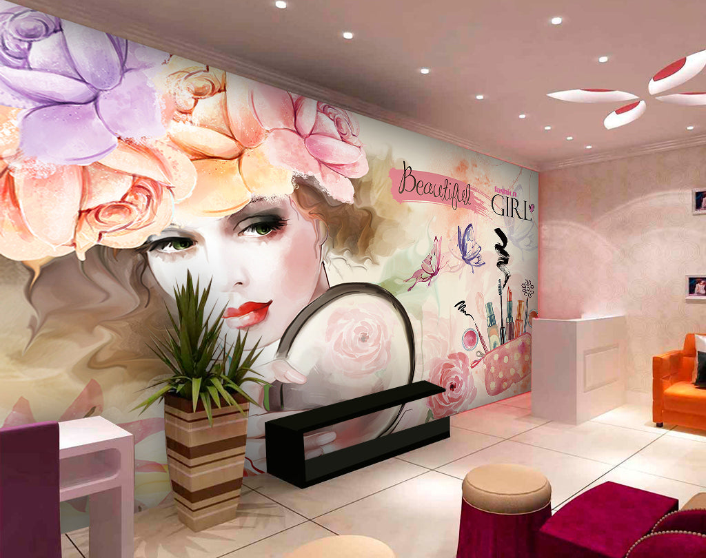 3D Pink Rose Woman WG031 Wall Murals