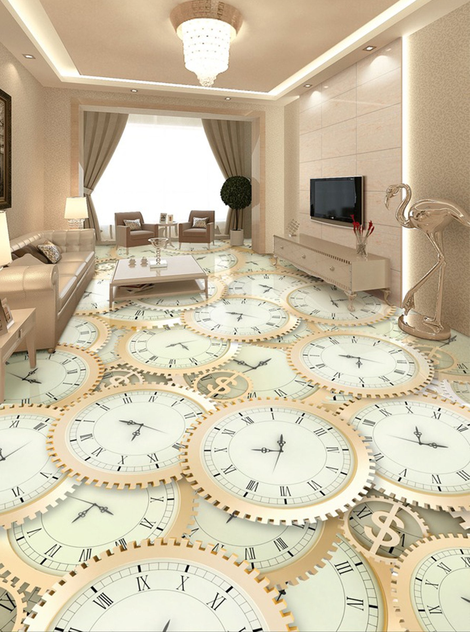 3D Clock WG034 Floor Mural Wallpaper AJ Wallpaper 2 