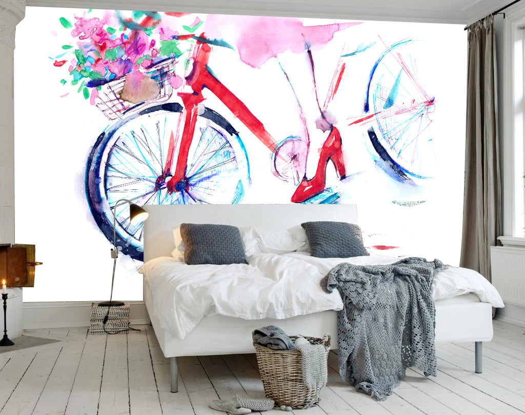 3D Flower Bicycle WG071 Wall Murals