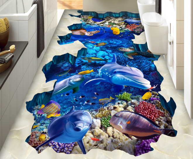 3D Dark Blue Sea 004 Floor Mural Wallpaper AJ Wallpaper 2 