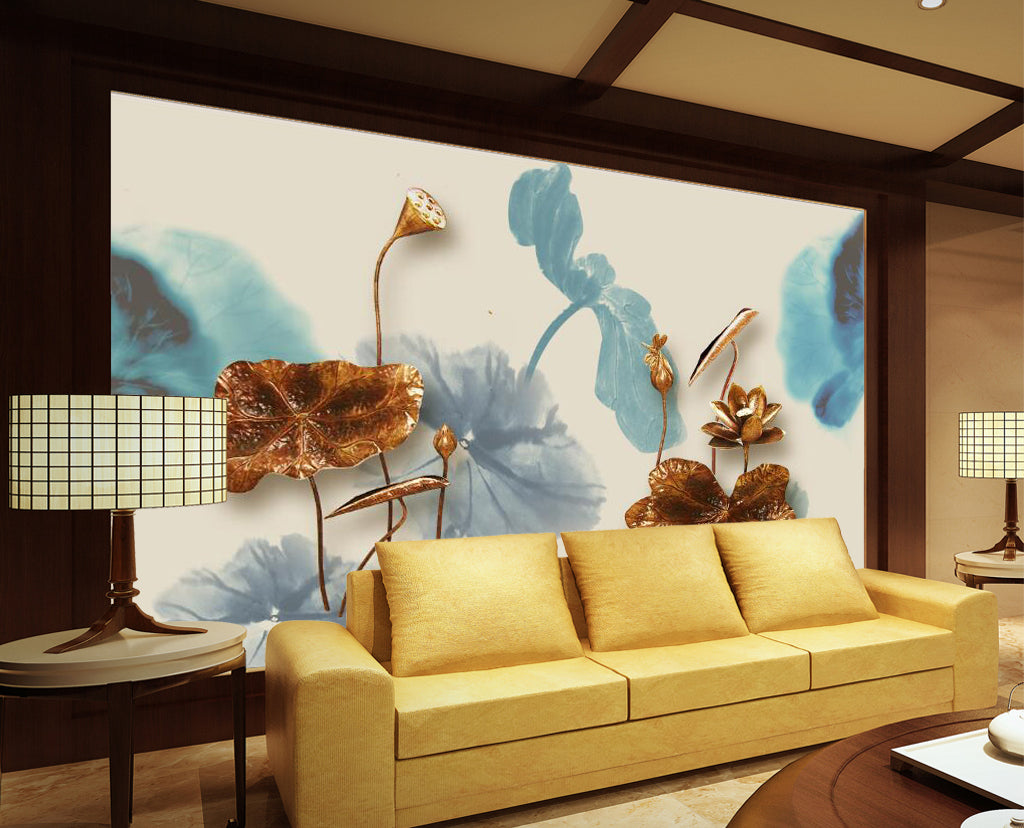 3D Golden Lotus WG087 Wall Murals