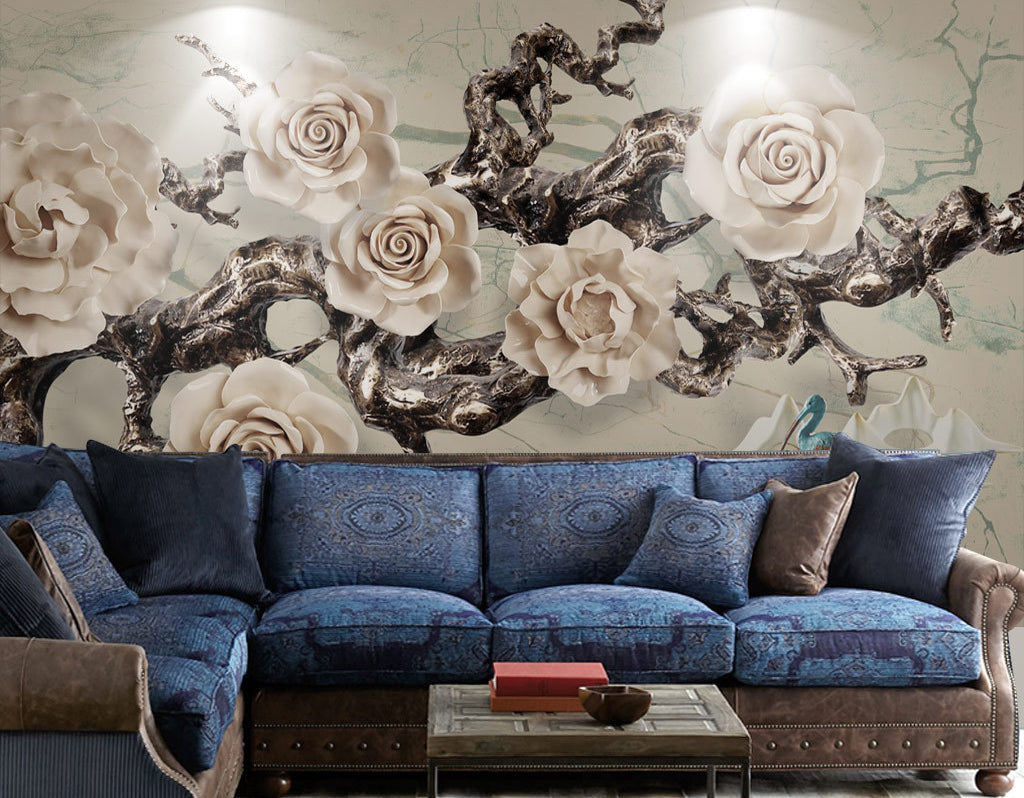 3D White Flower WG023 Wall Murals