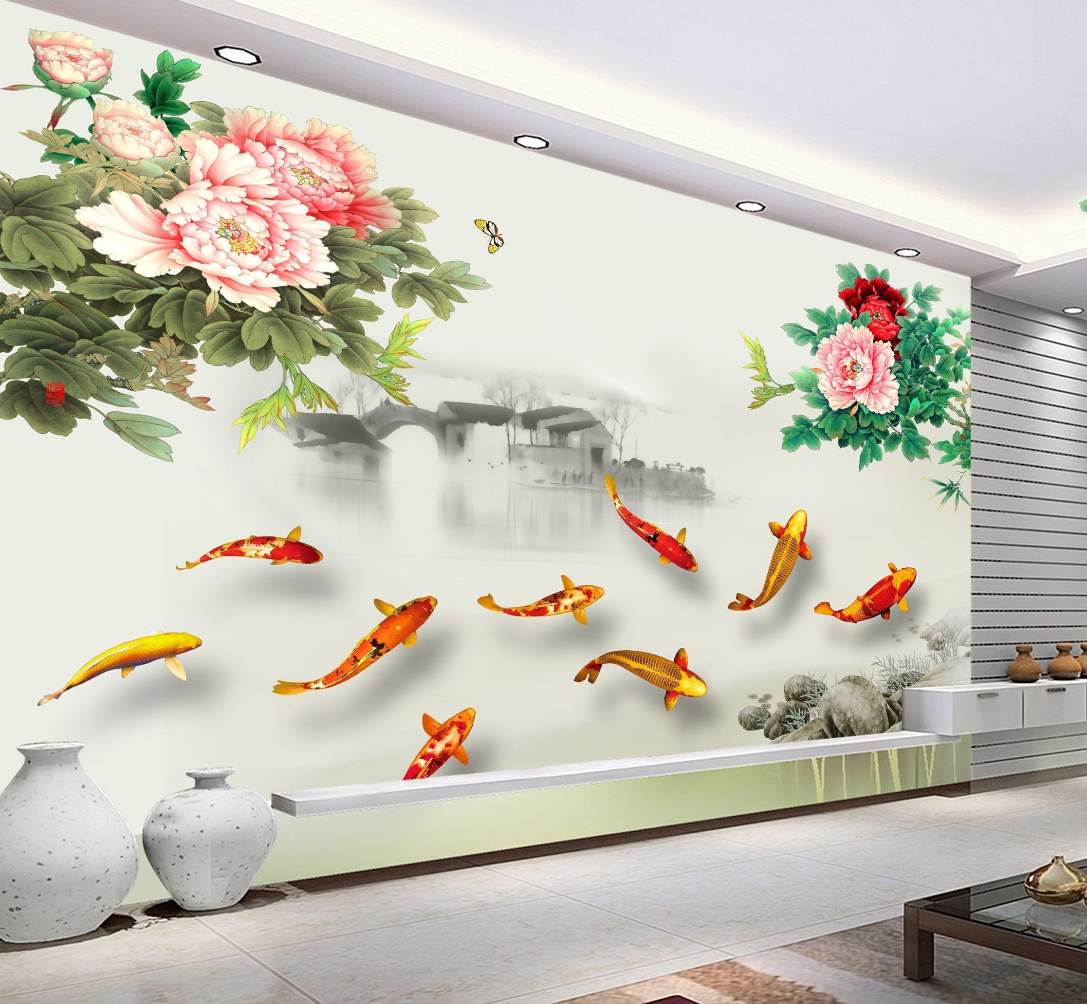 3D Ink Painting Flower Fish 314 Wallpaper AJ Wallpaper 