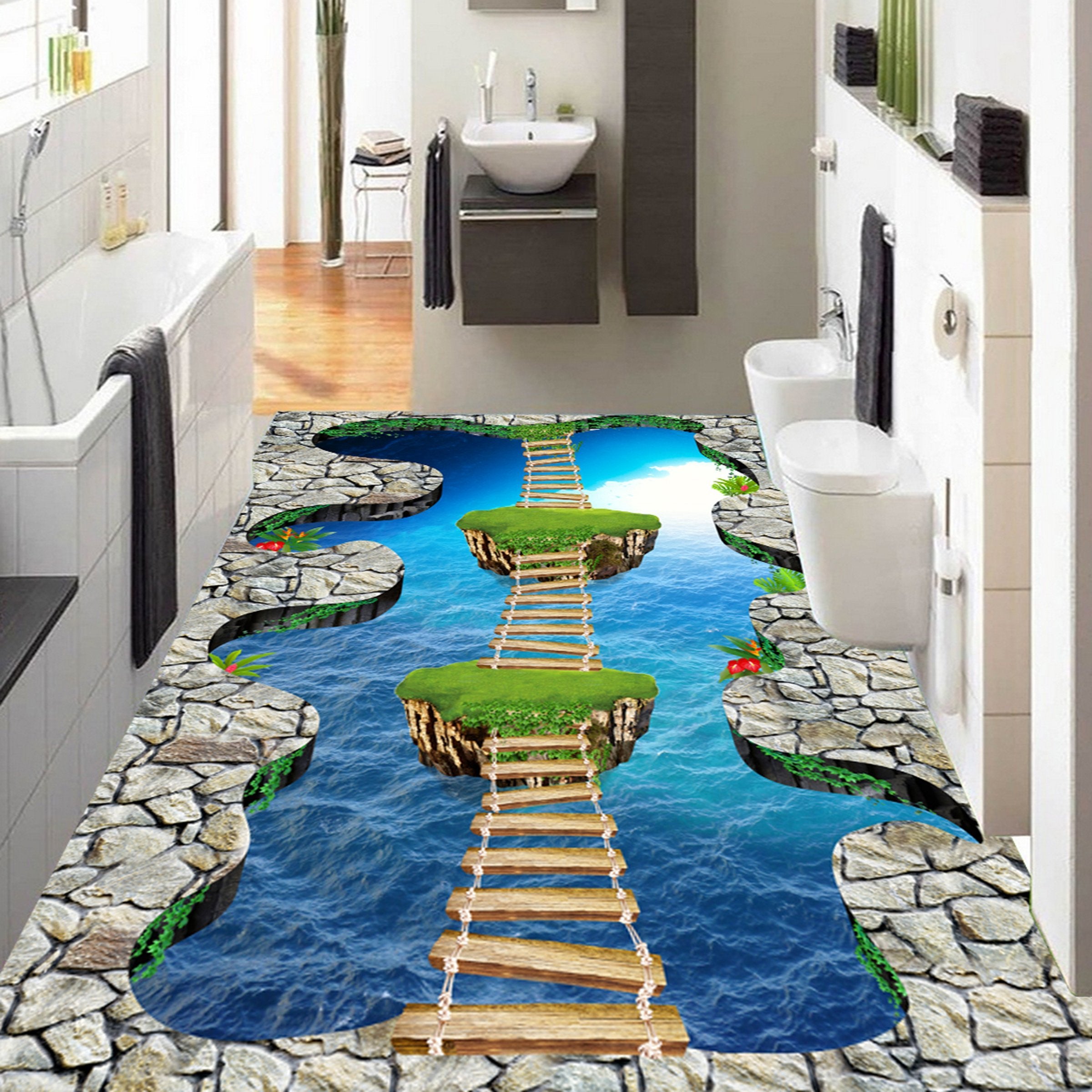 3D Wooden Bridge WG067 Floor Mural Wallpaper AJ Wallpaper 2 