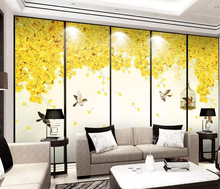 3D Golden Leaves WG23 Wall Murals Wallpaper AJ Wallpaper 2 