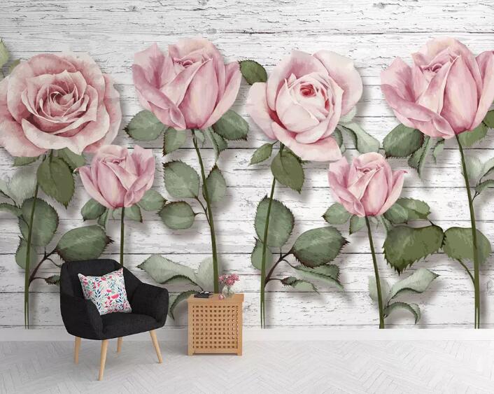 3D Pink Rose WG001 Wall Murals