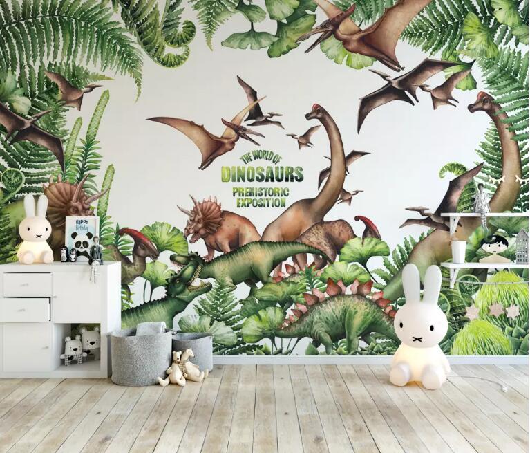 3D Green Leaf Dinosaur WG73 Wall Murals Wallpaper AJ Wallpaper 2 