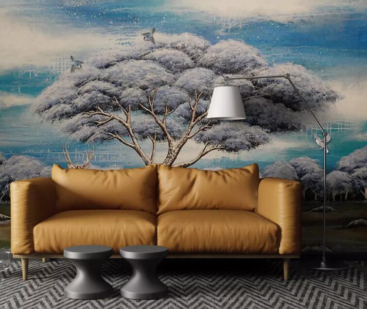 3D Ash Tree Deer WG886 Wall Murals