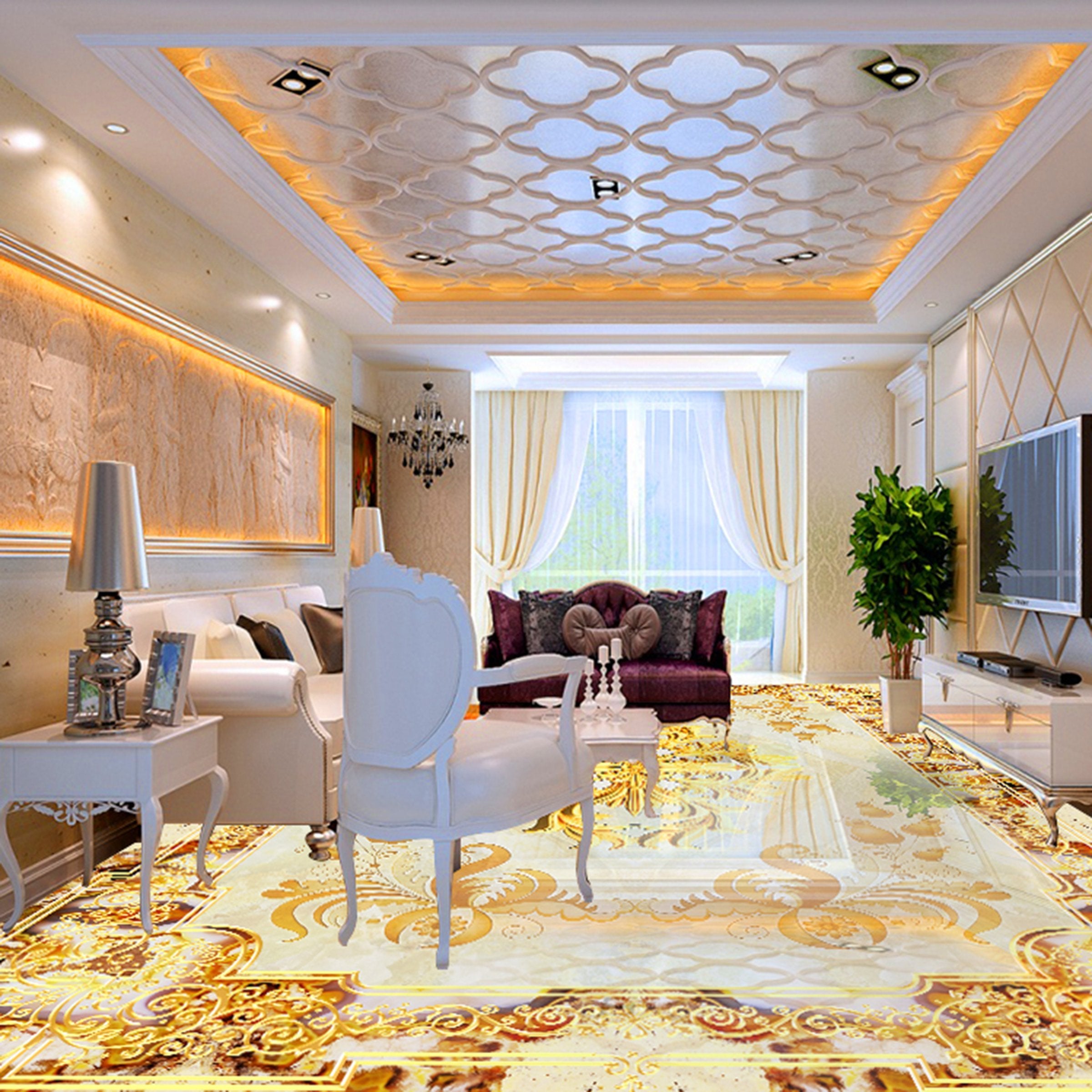 3D Golden Marble Pattern WG340 Floor Mural Wallpaper AJ Wallpaper 2 