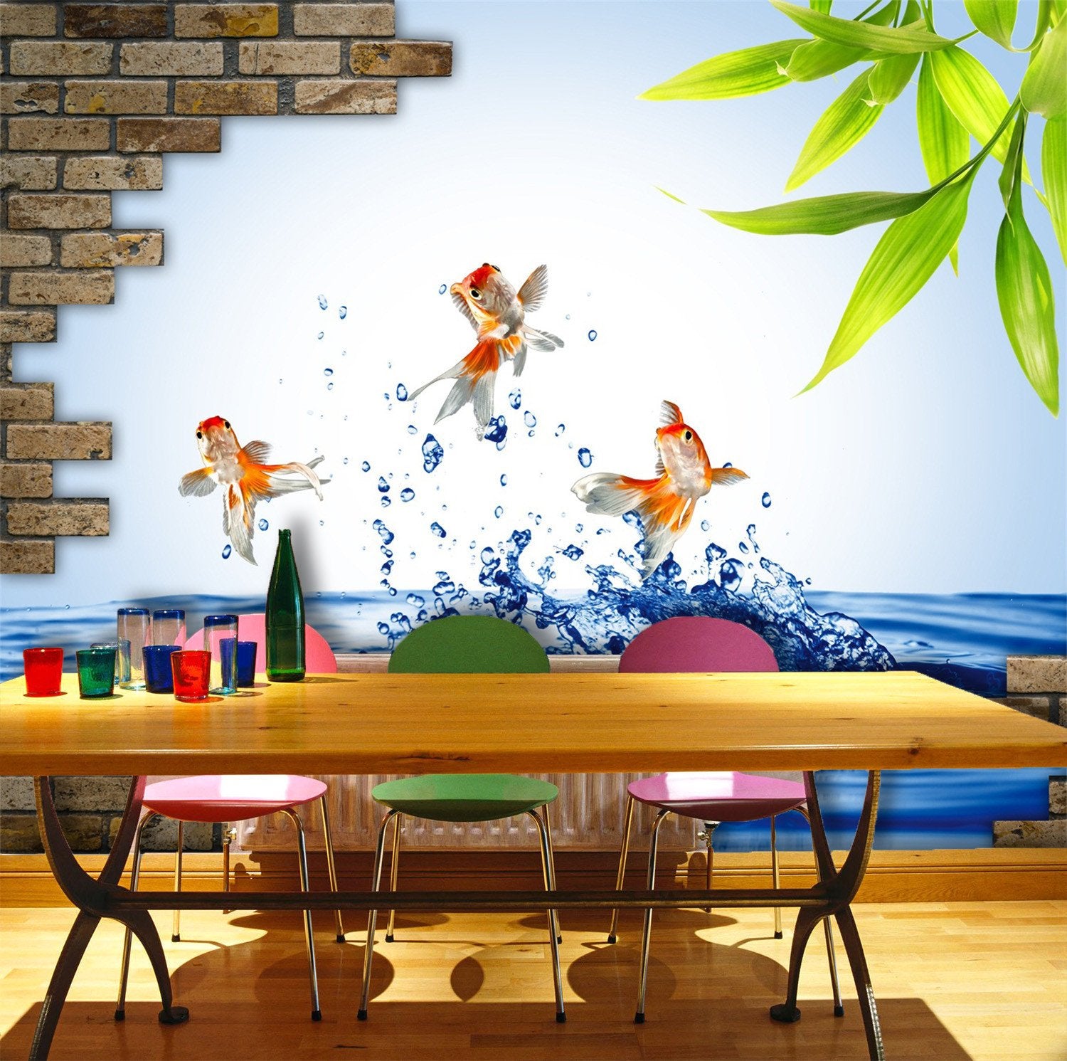 3D Golden Fish Leaves 112 Wallpaper AJ Wallpapers 