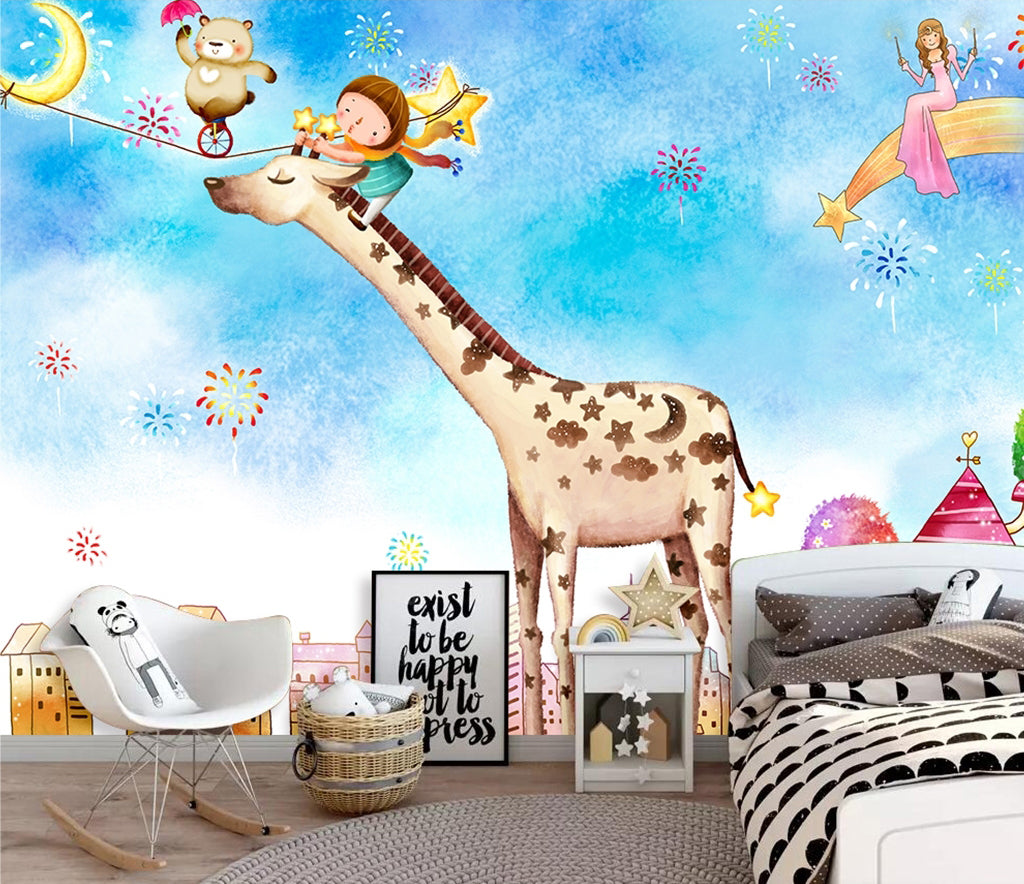 3D Moon Giraffe WG456 Wall Murals