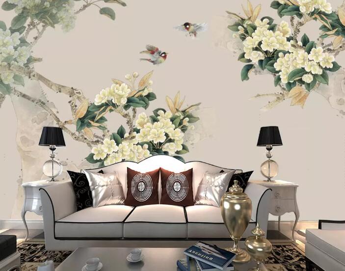 3D White Flower Bird WG756 Wall Murals