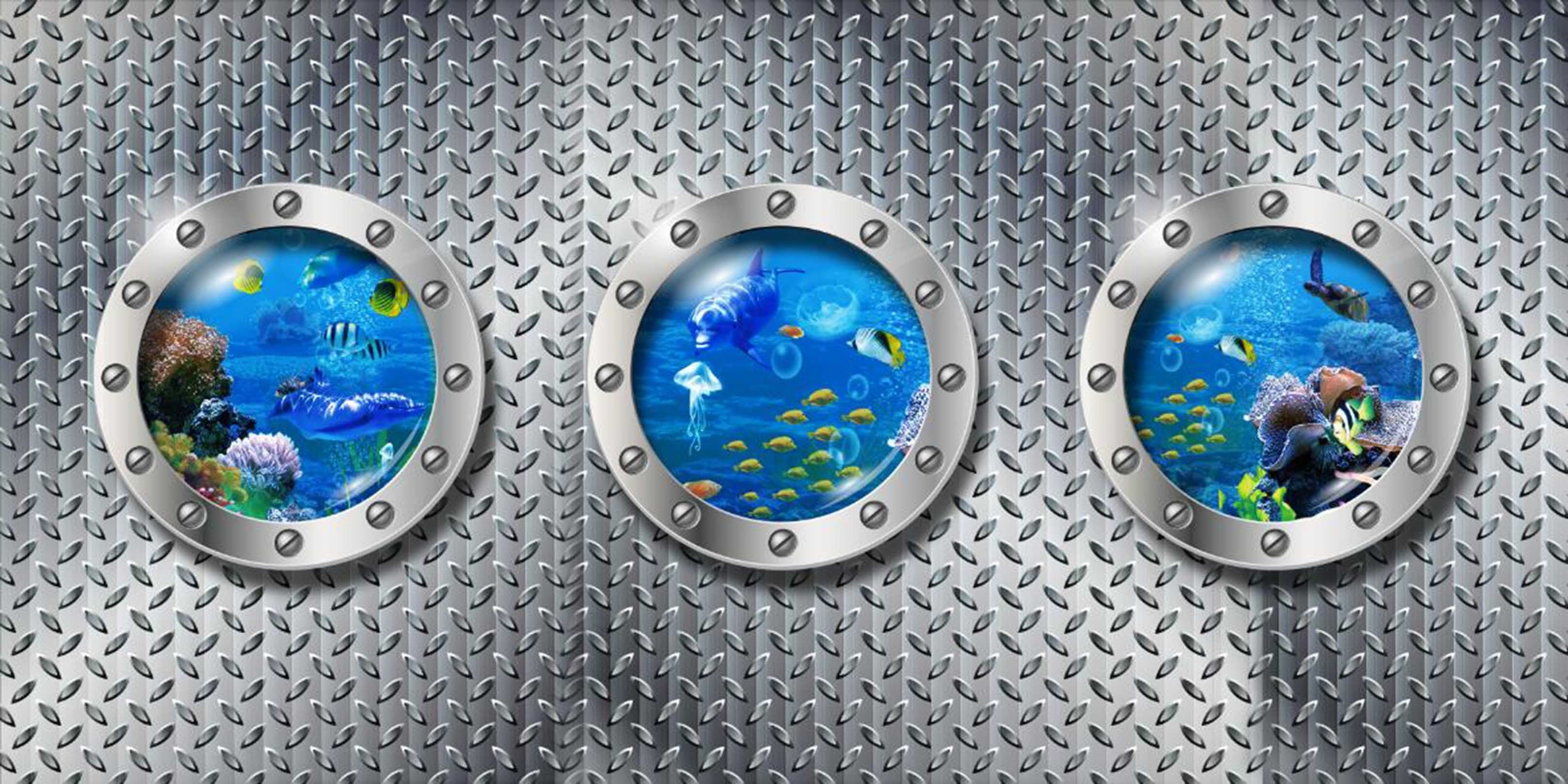 3D Metal Window Ocean World 01 Garage Door Mural Wallpaper AJ Wallpaper 