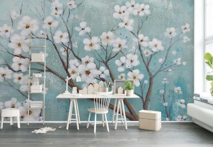 3D White Plum WG672 Wall Murals