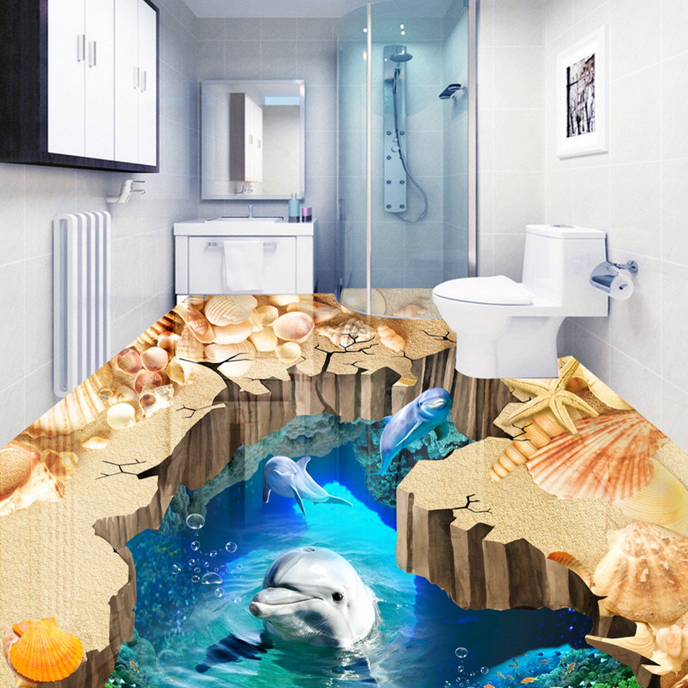 3D Cute Dolphin WG453 Floor Mural Wallpaper AJ Wallpaper 2 