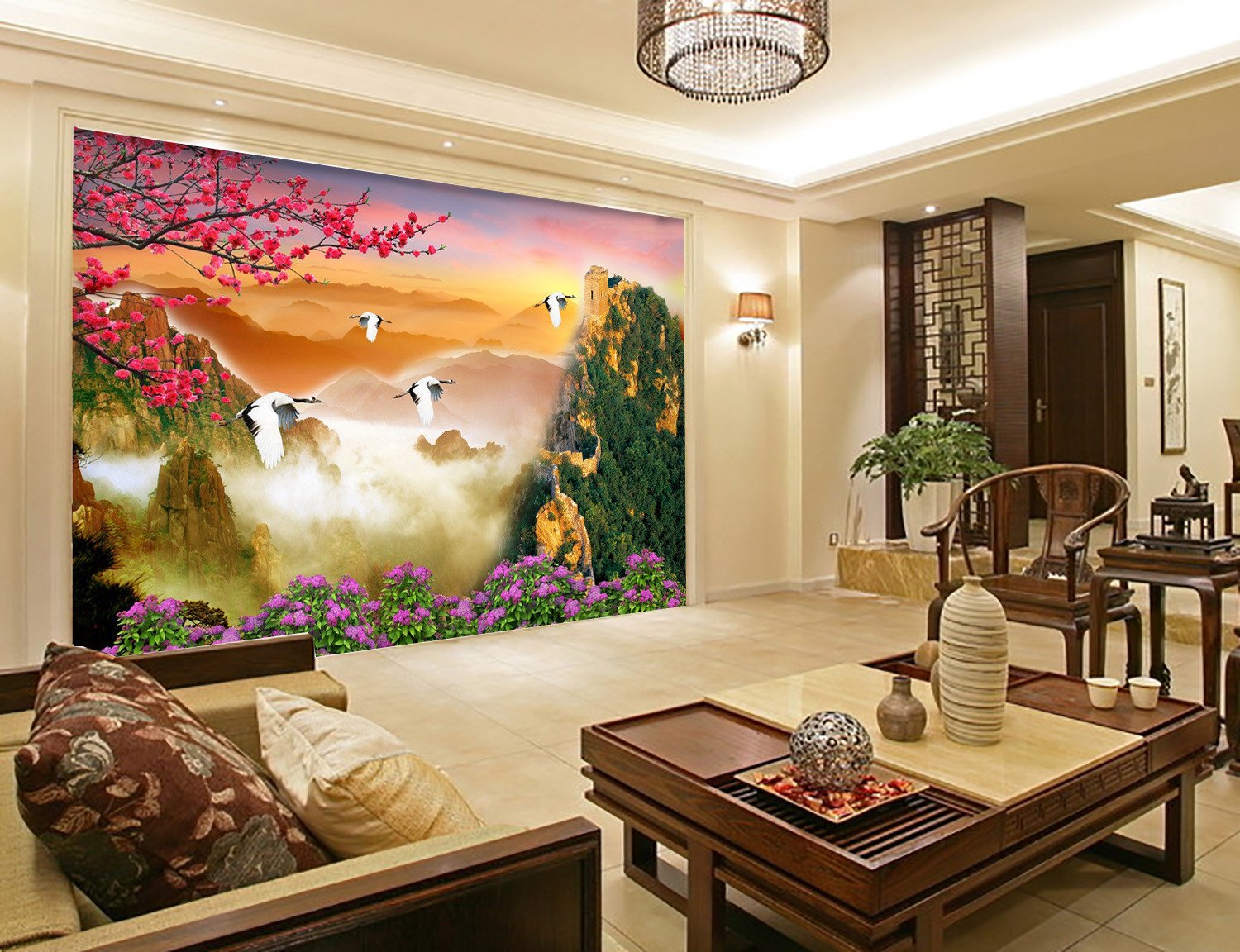 3D Flower Tree Crane Scenery 902 Wallpaper AJ Wallpaper 