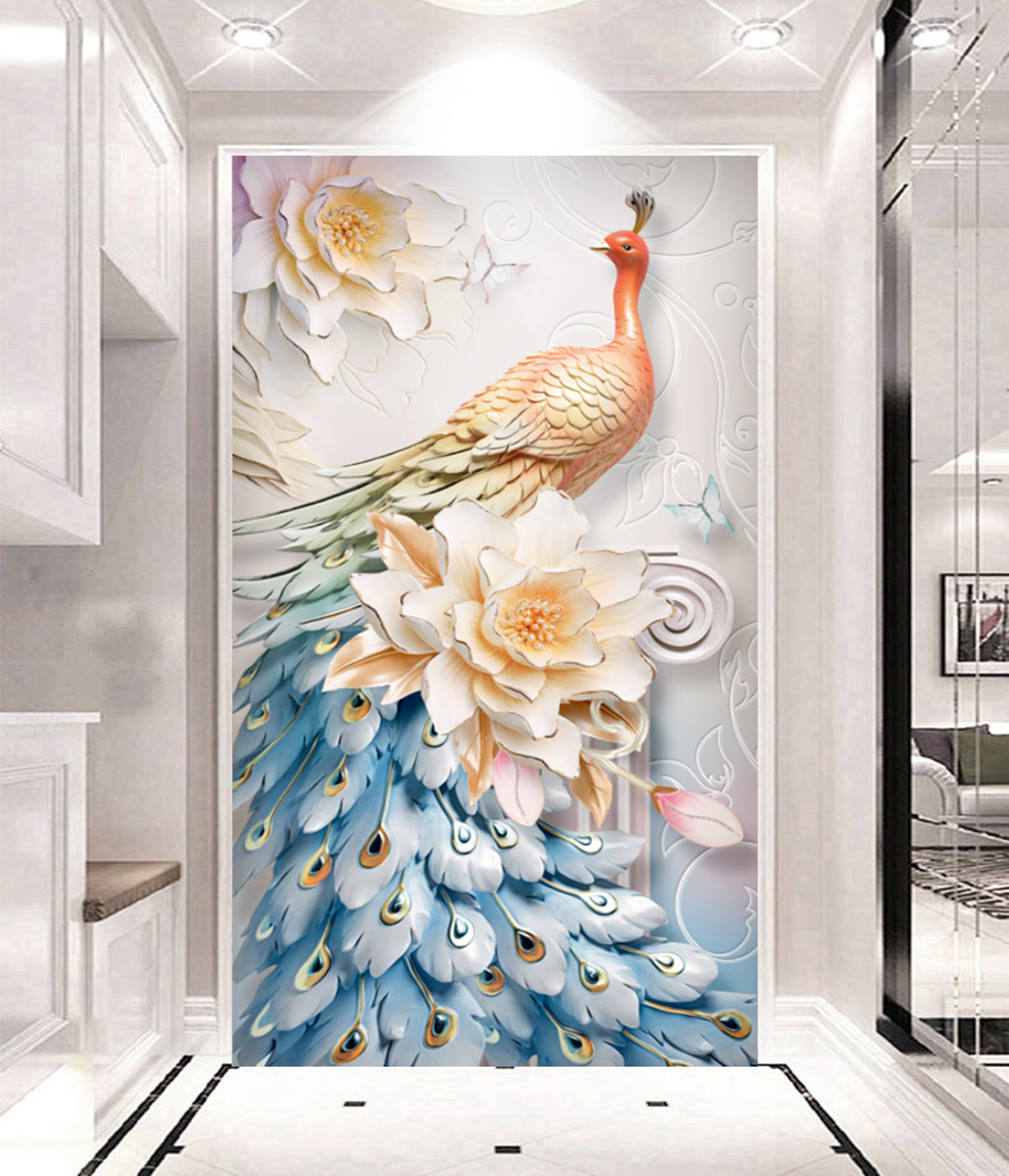 3D Blue Peacock WG018 Wall Murals