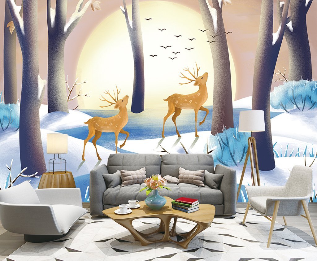 3D Deer Forest 595 Wall Murals Wallpaper AJ Wallpaper 2 