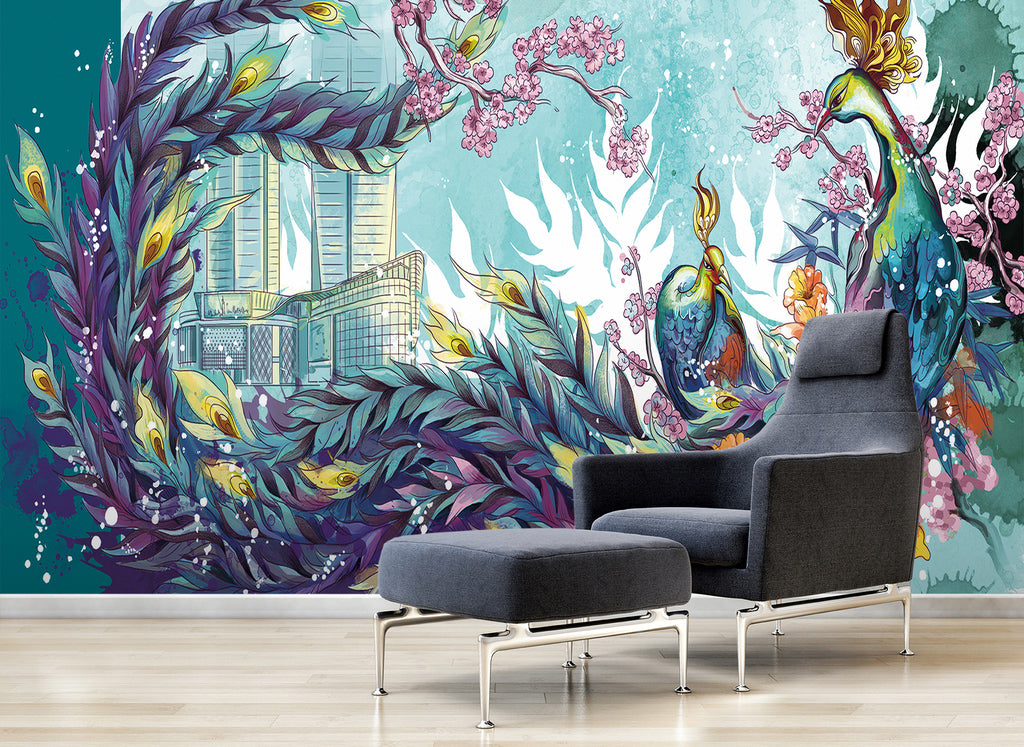 3D Elegant Peacock WG211 Wall Murals