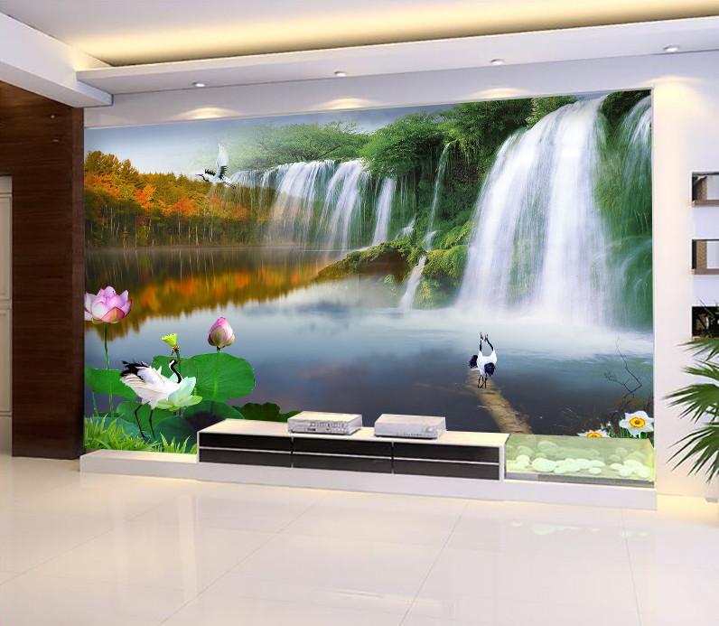 3D Waterfall Louts And Crane 77 Wallpaper AJ Wallpaper 