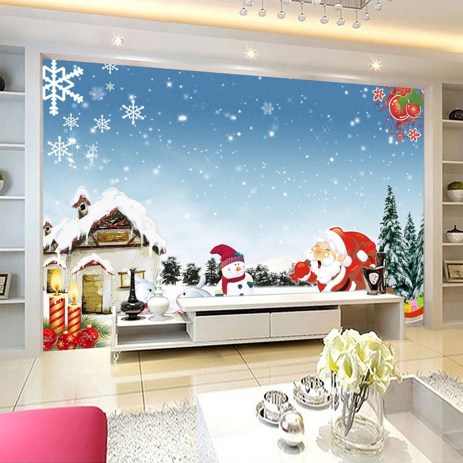 3D Father Christmas And Snowman Hut 13 Wallpaper AJ Wallpaper 