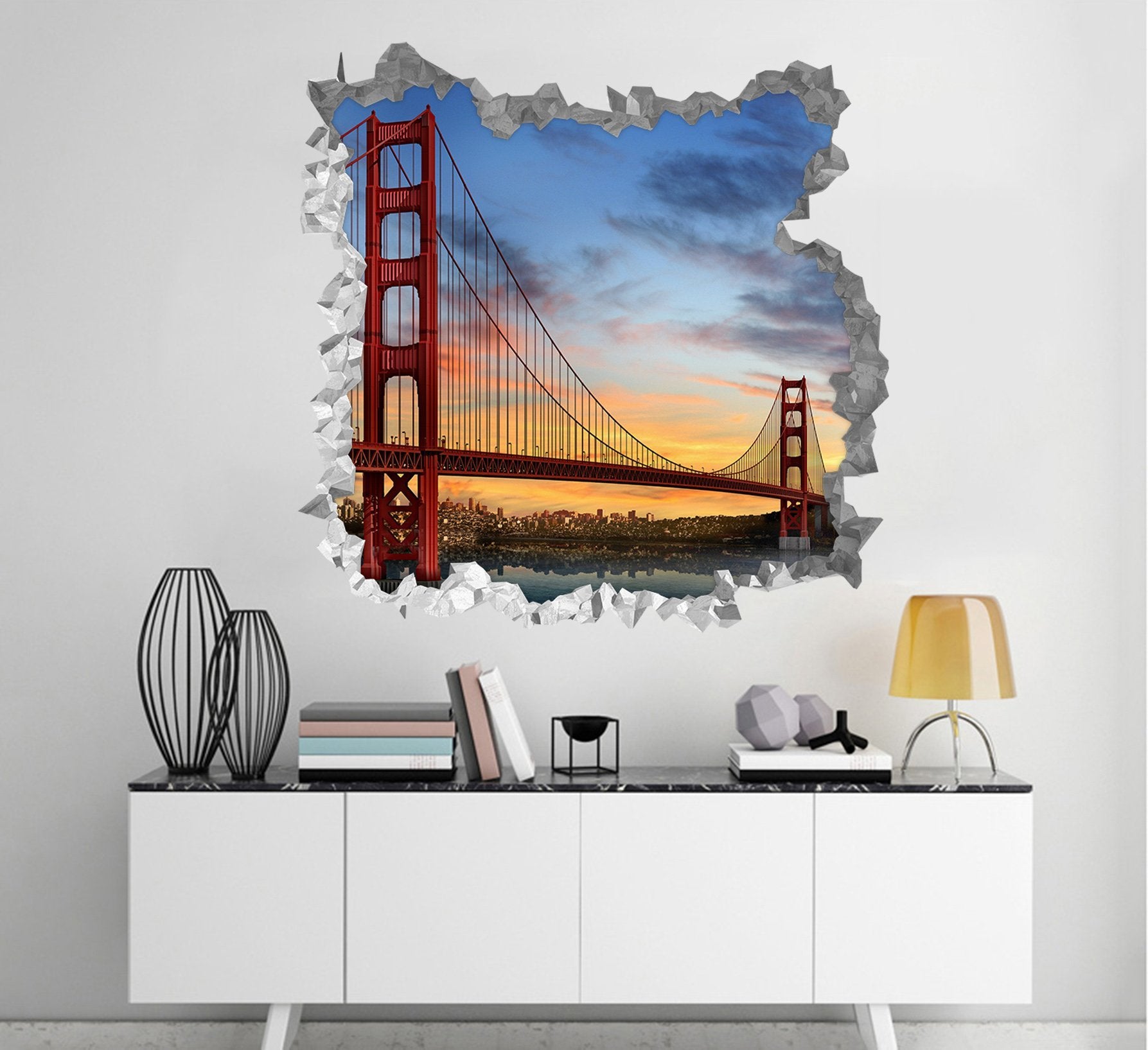 3D City Bridge Sunset 231 Broken Wall Murals Wallpaper AJ Wallpaper 